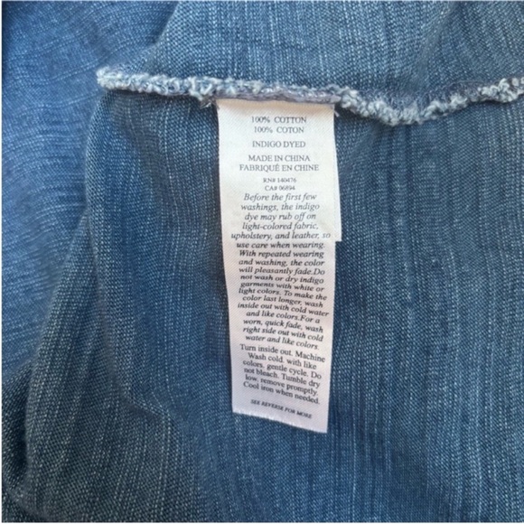 Faherty Mini Shift Dress Sleeveless Tank V Neck Cotton Indigo Blue Size Medium - Picture 10 of 11